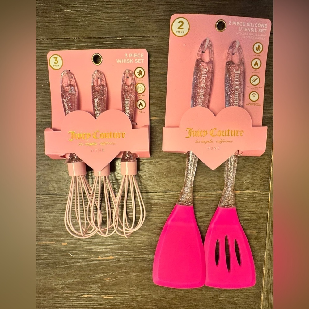 Juicy Couture Pink Whisk and Spatula Set with Glitter Handles